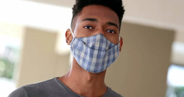 Young African Man Wearing Covid Face Mask Mixed Race Ethnicity — Stock Photo, Image
