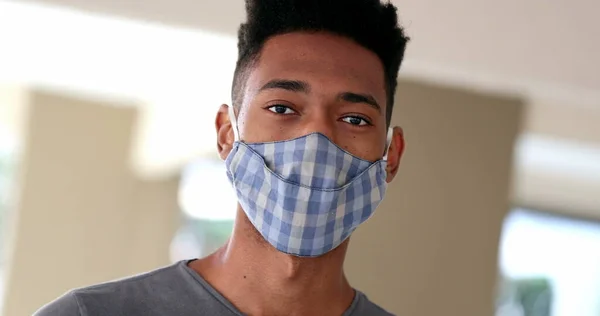 Young African Man Wearing Covid Face Mask Mixed Race Ethnicity — Stock Photo, Image
