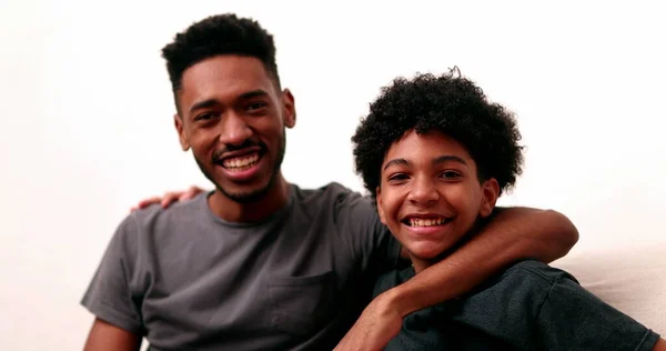 Two Brothers Together Smiling Black Mixed Race Siblings Older Younger — Stockfoto