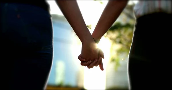 Close Hands Joining Together Sunlight Flare Background — Foto Stock