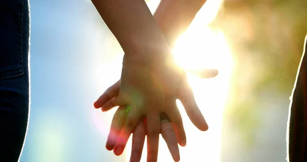 Close Hands Joining Together Sunlight Flare Background — Fotografia de Stock