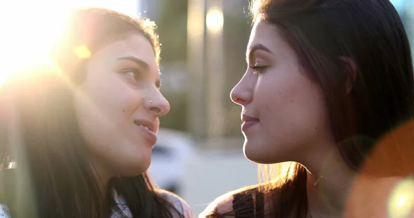 Girlfriends Looking Each Romantic Moment — Foto Stock