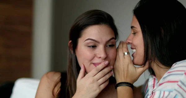 Woman Gossiping Friend Sharing Secret Girl Talking Friend Ear Women — Fotografia de Stock