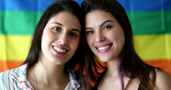 Two Lgbt Young Women Smiling Camera — Foto de Stock