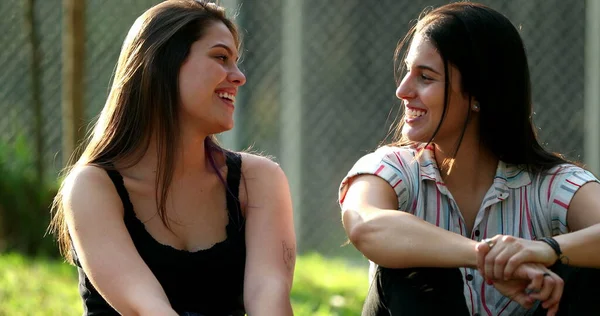 Young Women Speaking Casual Conversation Smiling Laughing —  Fotos de Stock