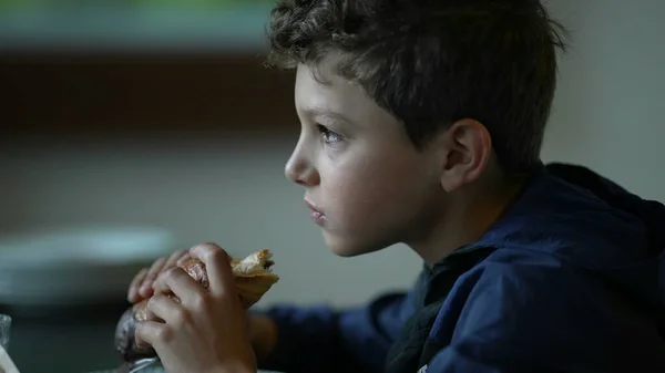 Child Eating Morning Breakfast Kid Eats Bread —  Fotos de Stock