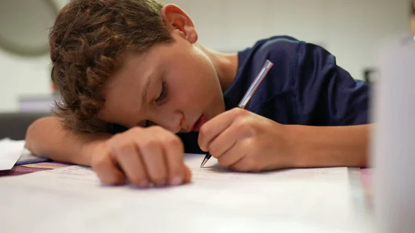Young Boy Doing Homework Concentrated Kid Preparing Exam — Stock Fotó