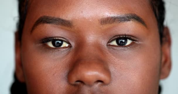 Afrikaanse Meisjes Ogen Staren Camera Macro Close Gemengde Race Jonge — Stockvideo