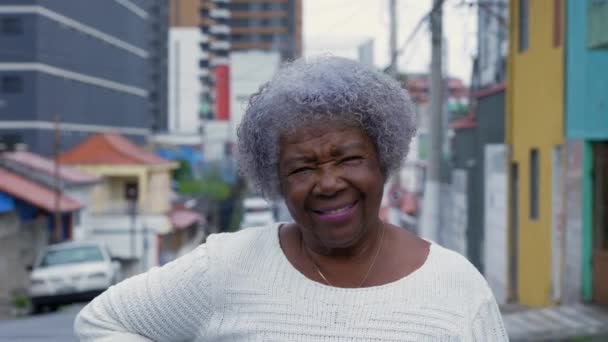 Senior Woman Portrait Smiling Camera Standing South American Street — ストック動画