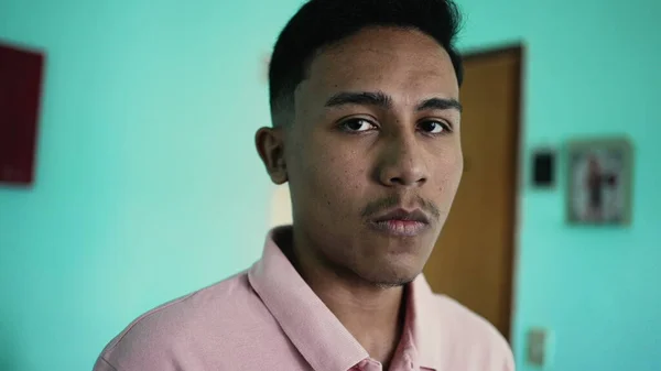 Serious Hispanic Young Man Portrait Face Looking Camera — Stok fotoğraf