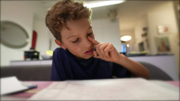 Kid Doing Homework Holding Pen Writing Notes — Stock Photo, Image