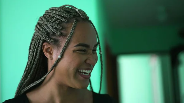 One Happy Brazilian Woman Laughing Smiling Portrait Hispanic Black Latina — Stock Photo, Image