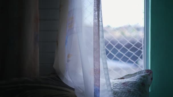 Apartment Curtain Window Closeup Security Net — Stok video