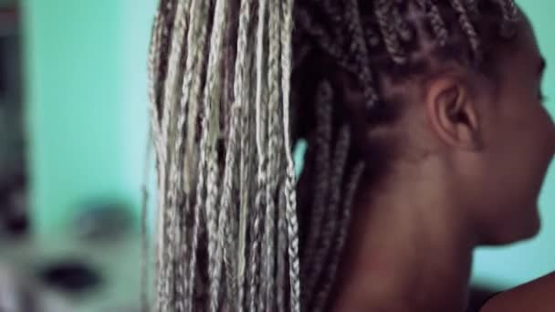 African American Black Girl Braided Hair Portrait Face Looking Camera — Video