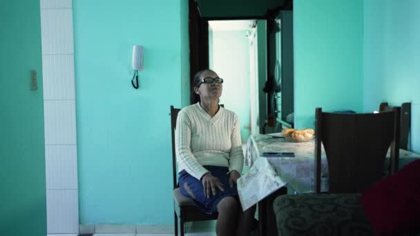 Hispanic Older Woman Sitting Home Latin South American Senior Persone — Wideo stockowe