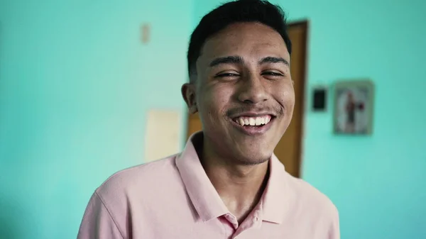 One Happy Hispanic Man Laughing Smiling Camera — Stok fotoğraf
