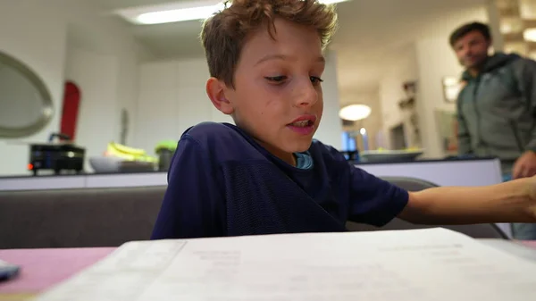 Child Asking Father Help Homework Dad Giving Advice Exam Preparation — Zdjęcie stockowe