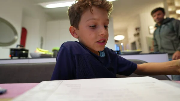 Child Asking Father Help Homework Dad Giving Advice Exam Preparation — Foto Stock