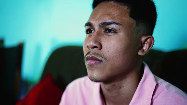 One Serious Hispanic Young Man Contemplative Latin South American Person — Stock fotografie