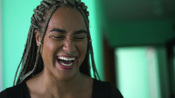 One Happy Brazilian Woman Laughing Smiling Portrait Hispanic Black Latina — Video