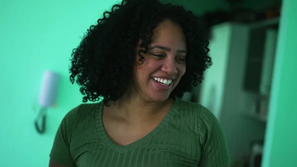 One Happy Black Woman Spontaneous Laugh Smile — Foto de Stock