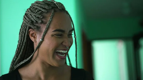One Happy Brazilian Woman Laughing Smiling Portrait Hispanic Black Latina — стокове фото