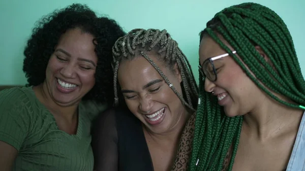 Three Happy Black African American Women Laughing Laughing Authentic Real — Stockfoto