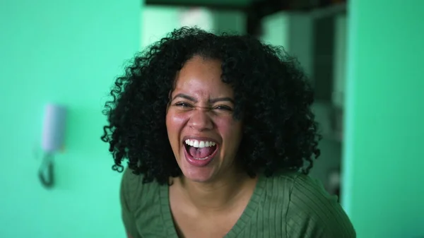One Happy Black Woman Spontaneous Laugh Smile — ストック写真