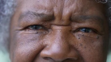 Son sınıf öğrencisi bir kadın makro yakın çekim kameraya bakıyor.