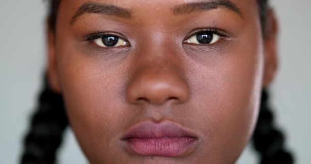 African Girl Smile Close Face Black Ethnicity Female Macro Closeup — Vídeos de Stock