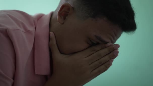 Depressed Man Crisis Sad Unhappy Person Covering Face Suffering Mental — Vídeo de Stock