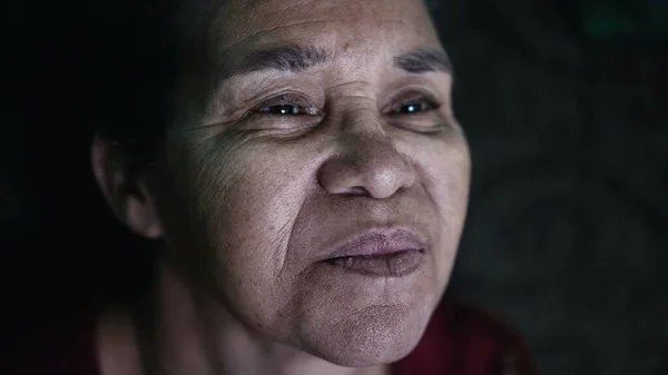 One Older Hispanic Black Woman Portrait Face Closeup Senior South — стоковое фото