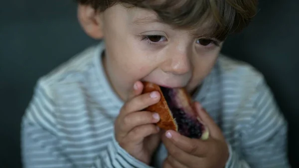 Child Eating Morning Bread Jelly Breakfast — Photo
