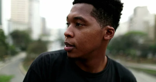 Pensive Black African American Man City — Stok fotoğraf