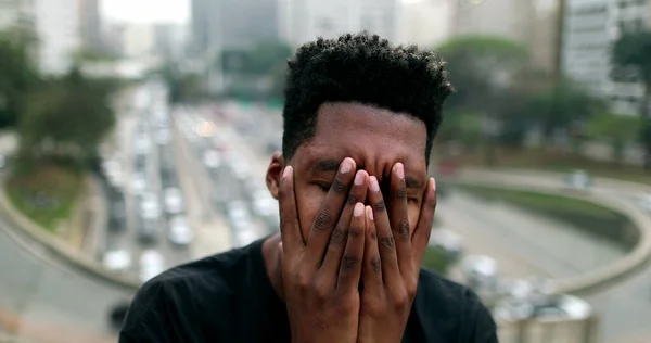 Anxious Young Black African Man Suffering City —  Fotos de Stock