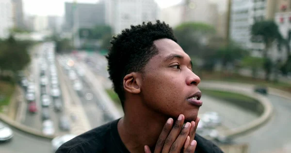 Anxious Young Black African Man Suffering City — Fotografia de Stock