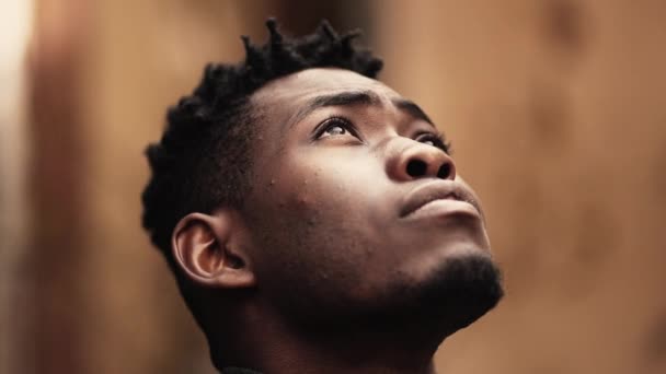Young Black Man Close Face Looking Sky — Stockvideo