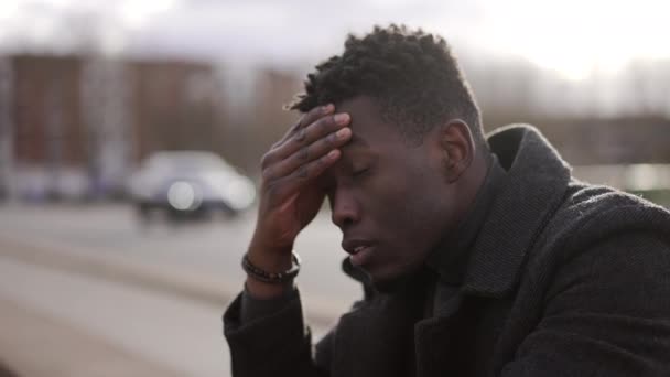 Troubled Black African Man Feeling Anxious Worry — Video
