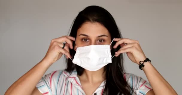 Woman Wearing Virus Mask Prevention Portrait — Stockvideo