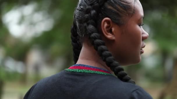 Serious African Girl Standing Looking Camera — Vídeos de Stock