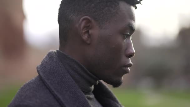 Pensive Black African Man Looking Sky Looking Hope — Stock Video