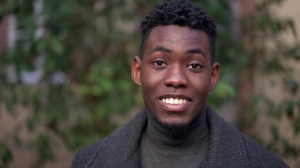 Friendly Black African Man Smiling Camera Standing — 비디오