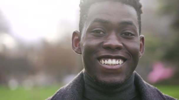 Handsome Black African Man Smiling Daylight — стоковое видео