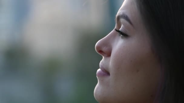 Pensive Young Woman Profile Thoughtful Girl Face — Αρχείο Βίντεο