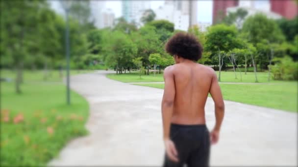 African American Man Running Park — Video