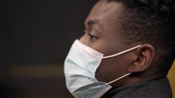 Profile Black African Man Wearing Covid Face Mask Subway Metro — Stock video