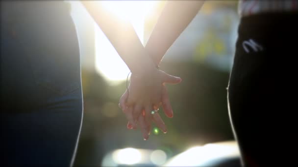 People Joining Hands Lens Flare Sunlight Close Hands Union — стоковое видео