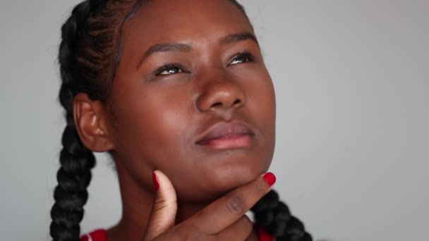 Pensive Black Girl Thoughtful Young African Woman Thinking — Stockvideo