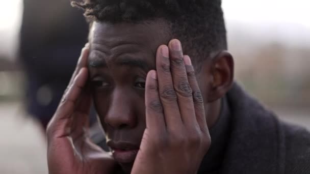 Troubled Black African Man Feeling Anxious Worry — Stockvideo