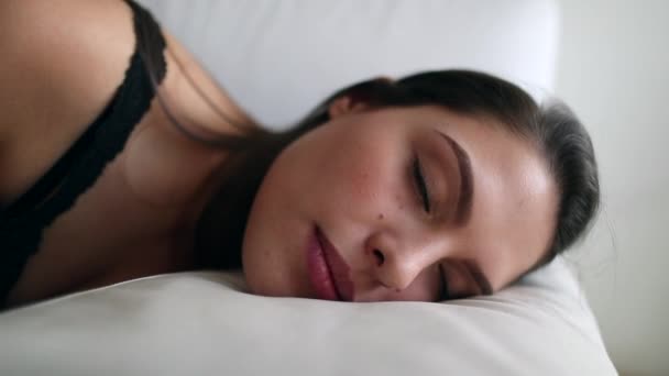 Young Woman Closing Eyes Nap Girl Closes Eye Napping — 비디오